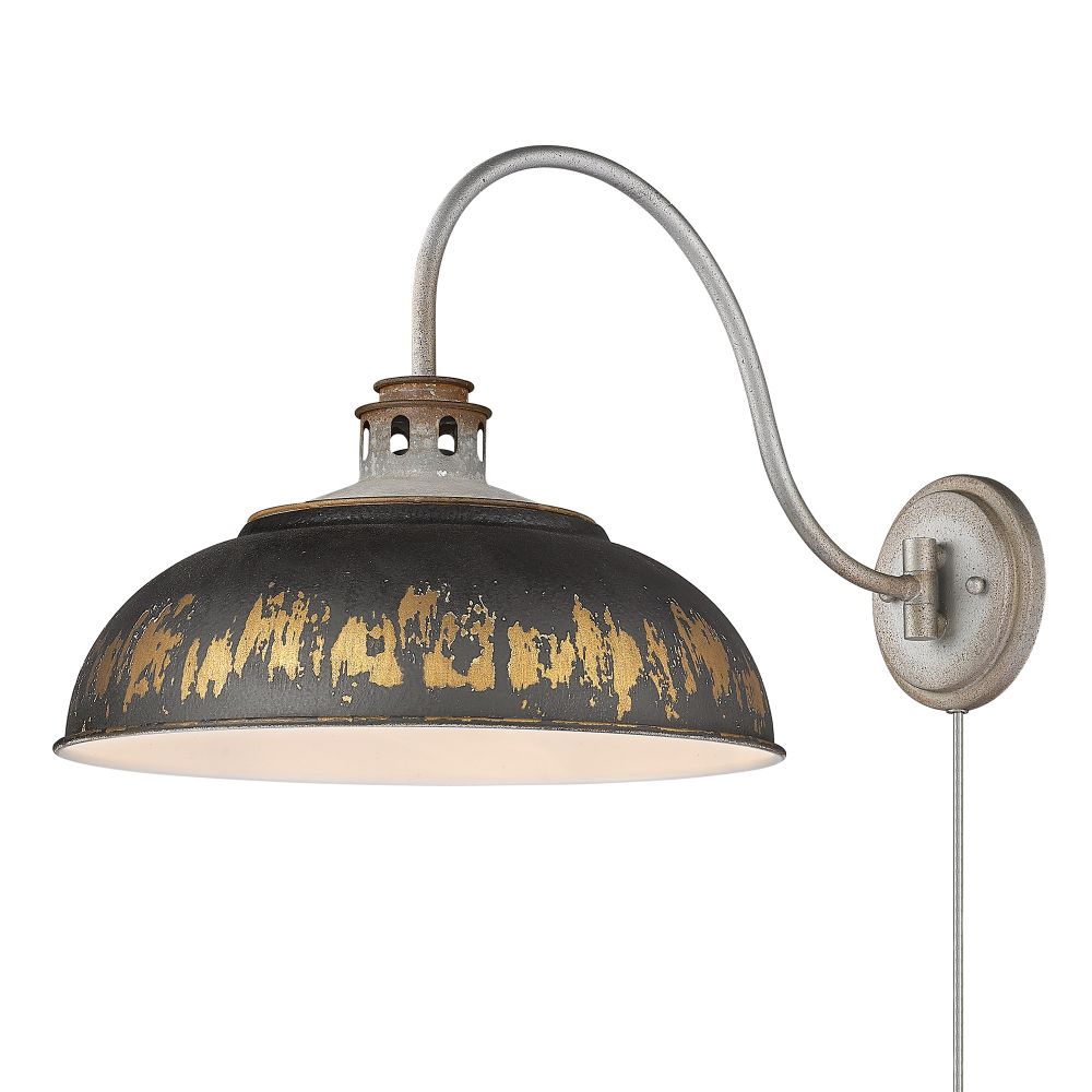 Golden Lighting 0865-A1W AGV-ABI Kinsley 1 Light Articulating Wall Sconce in Aged Galvanized Steel with Antique Black Iron Shade Shade